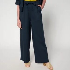 New QVC Carla Rockmore Wide Leg Navy Blue Twill Lounge Pants / 2X Petite